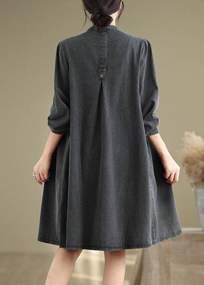 Fall Dresses Wrinkled V Long Patchwork Neck Black