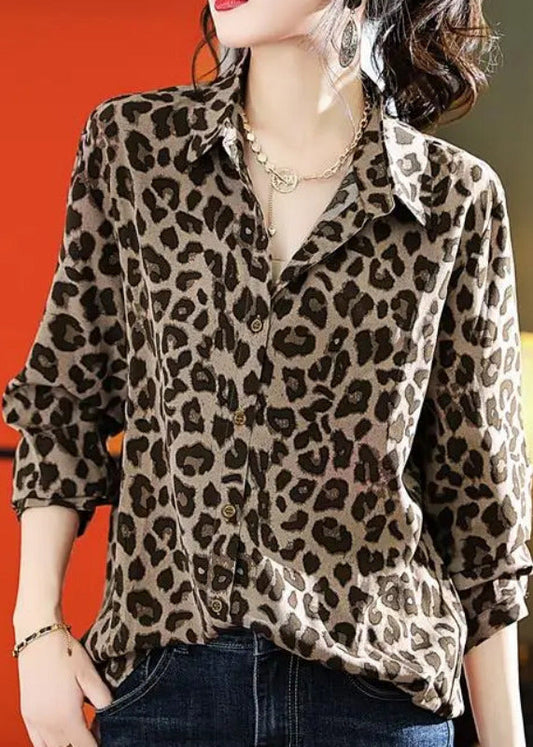 Chiffon Fall Bohemian Print Leopard Shirts