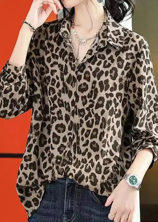 Chiffon Herbst Böhmische Print Leopard Shirts