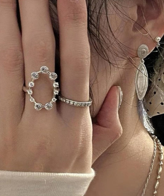 Zircon Rings Set Open Silk Three-Piece Boho Stainless Steel