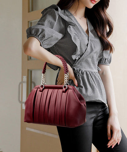 Wrinkled Durable Calf Tote Boutique Black Leather Bag