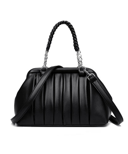 Wrinkled Durable Calf Tote Boutique Black Leather Bag