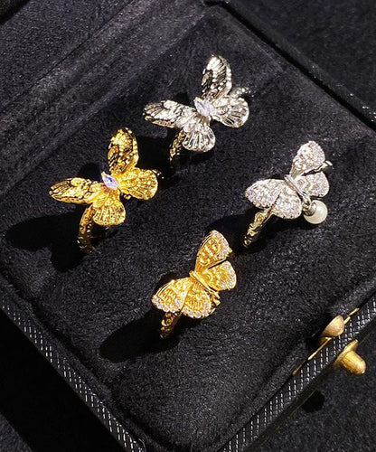 Pearl Set Gold Two-Piece Brief Butterfly Rings Alloy