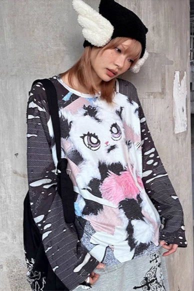 Bunny Print Sleeve Top Placket