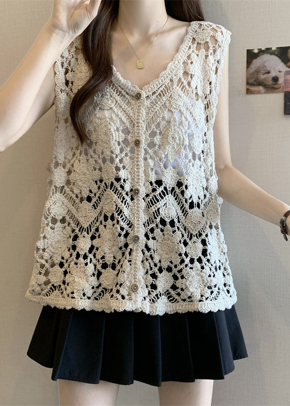 Neck Out Apricot Strickweste V Hohl Ärmellos Chic