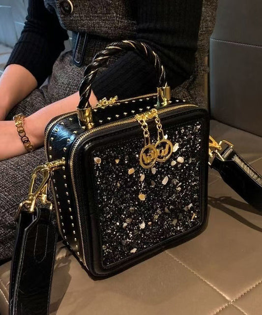 Black Mini Calf Versatile Leather Bag Zircon Chic