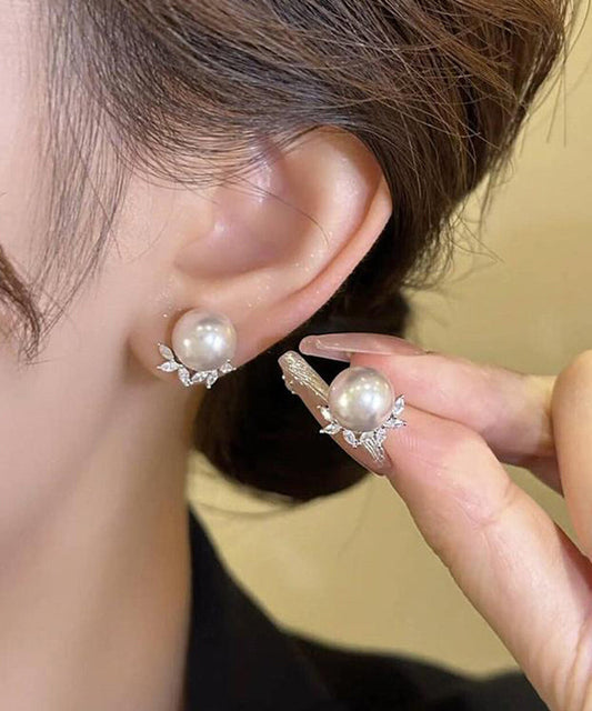 Zirkon Ohrringe Blatt Perle Kupfer Chic Stud