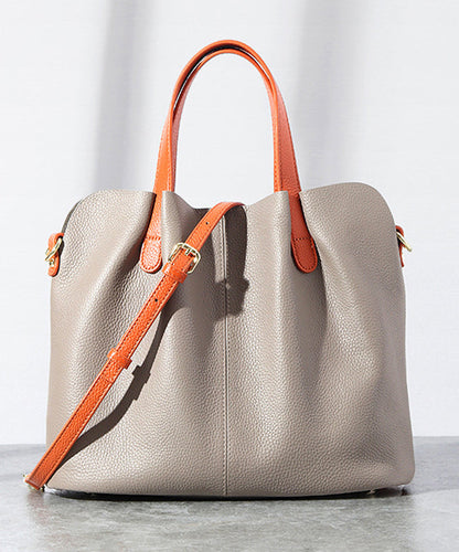 Durable Versatile Classy Calf Tote Leather Bag Grey