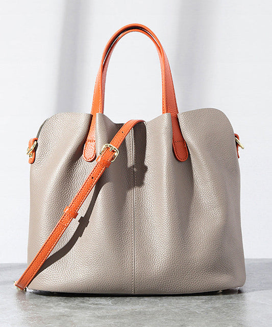 Durable Versatile Classy Calf Tote Leather Bag Grey