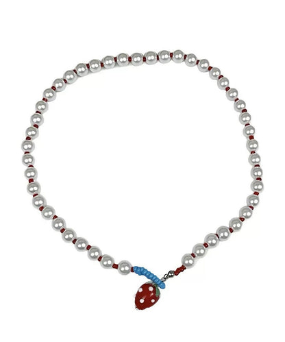 パール ストロベリー プリンセス キュート 合金ネックレス ホワイト