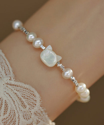 小さなシルバーホワイトクラッシュキャッツDIYスターリングブレスレットパール