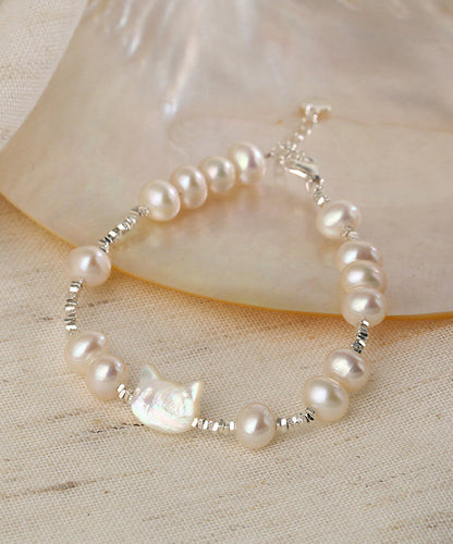 小さなシルバーホワイトクラッシュキャッツDIYスターリングブレスレットパール