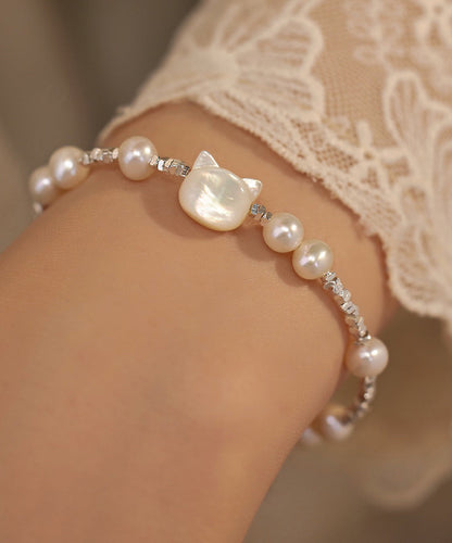 小さなシルバーホワイトクラッシュキャッツDIYスターリングブレスレットパール