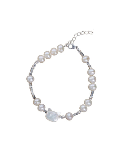 小さなシルバーホワイトクラッシュキャッツDIYスターリングブレスレットパール