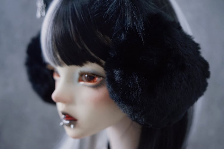 Ears Faux Chain Earmuffs Black Decorative Cat Fur Handmade