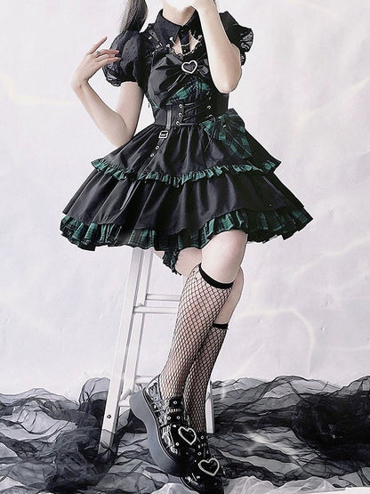 Plaid Lolita Punk and Skirt Black Jumper Blue Idol Dress