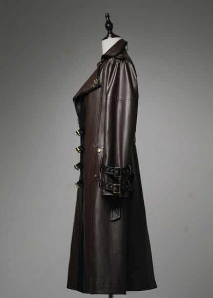 Midnight Hunter Brown Steampunk Lolita PU Leather Trench Coat