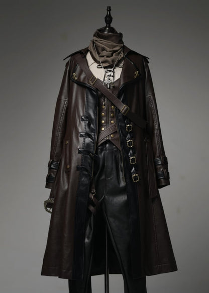 Midnight Hunter Brown Steampunk Lolita PU Leather Trench Coat