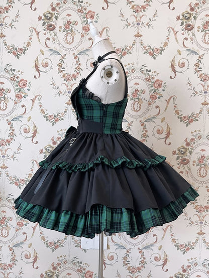Plaid Lolita Punk and Skirt Black Jumper Blue Idol Dress