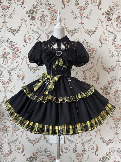 Plaid Lolita Punk and Skirt Black Jumper Blue Idol Dress