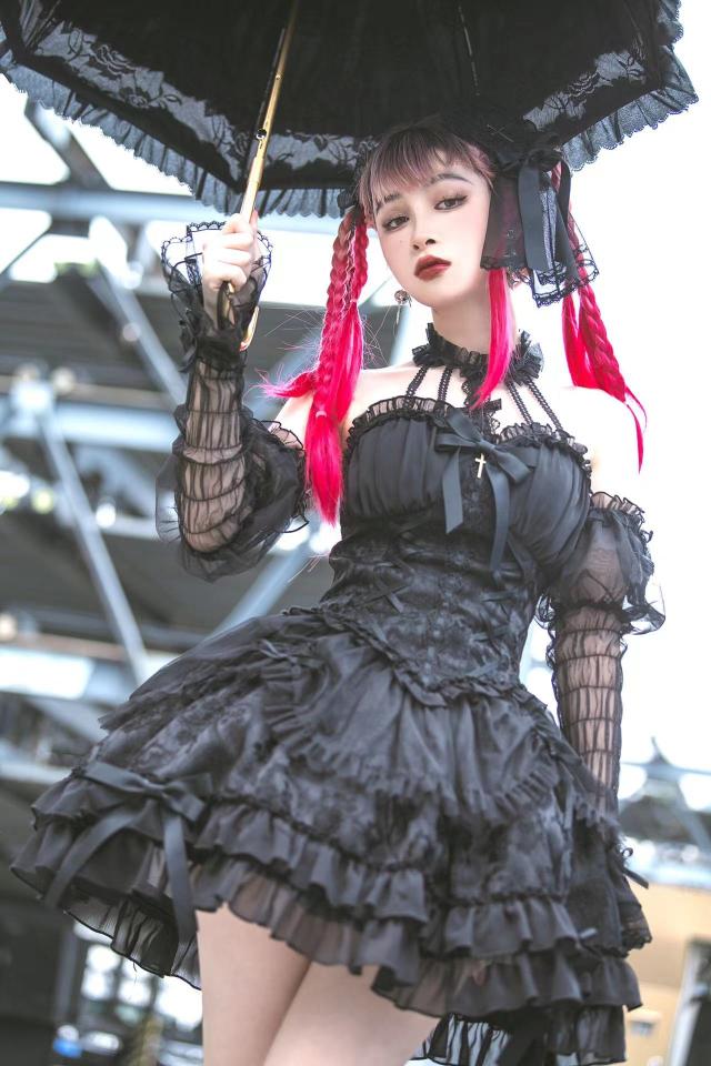 Cross Belle Black Halter Neck Corset Dress Gothic Lolita JSK