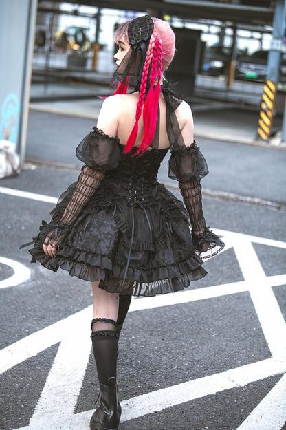 Cross Belle Black Halter Neck Corset Dress Gothic Lolita JSK
