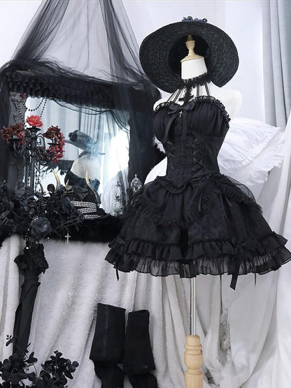 Cross Belle Pink Halter Neck Corset Dress Balletcore Lolita JSK