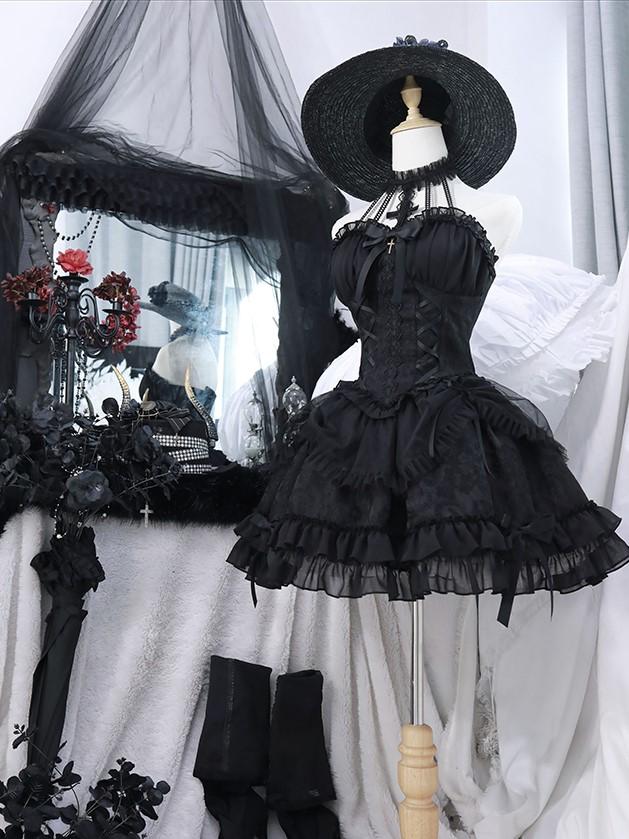 Cross Belle Black Halter Neck Corset Dress Gothic Lolita JSK