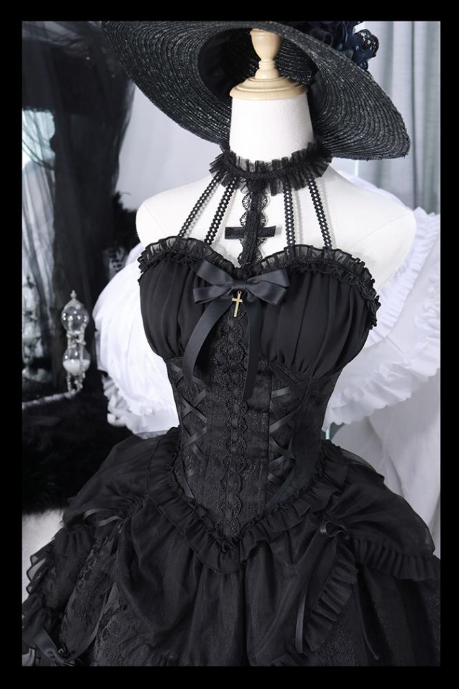 Cross Belle Black Halter Neck Corset Dress Gothic Lolita JSK