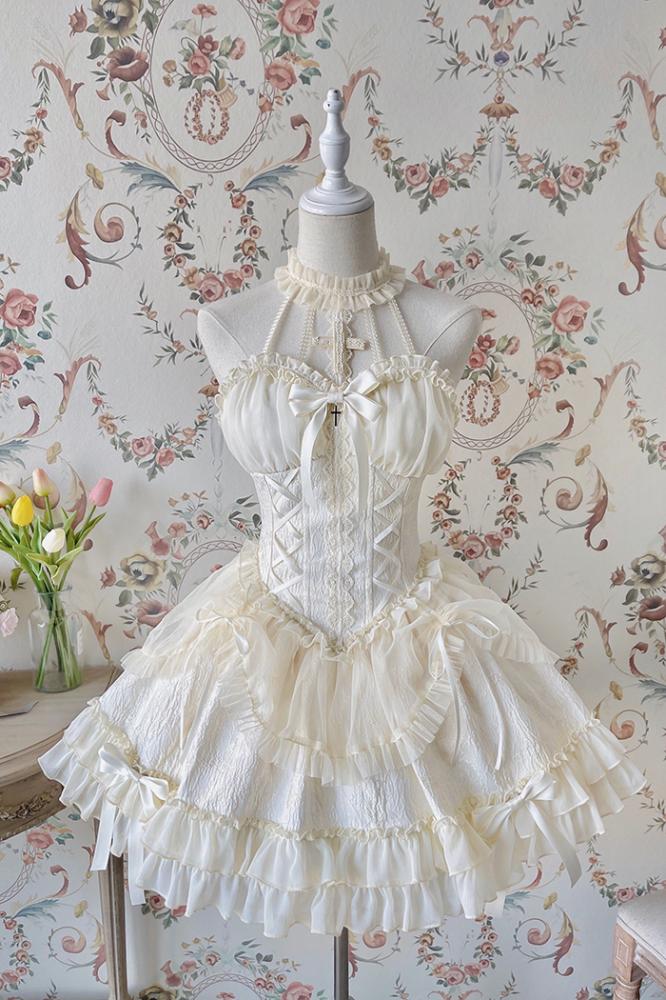Cross Belle Pink Halter Neck Corset Dress Balletcore Lolita JSK