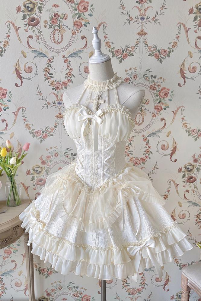 Cross Belle Pink Halter Neck Corset Dress Balletcore Lolita JSK