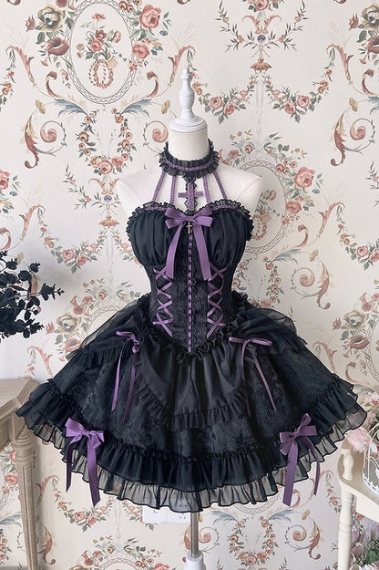 Neck Balletcore Corset Lolita Dress Pink Belle JSK Halter Cross