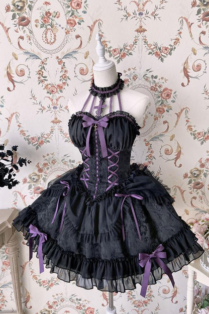 Cross Belle Pink Halter Neck Corset Dress Balletcore Lolita JSK
