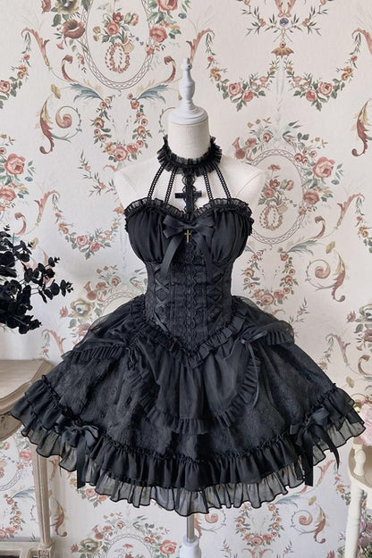 Cross Belle Pink Halter Neck Corset Dress Balletcore Lolita JSK