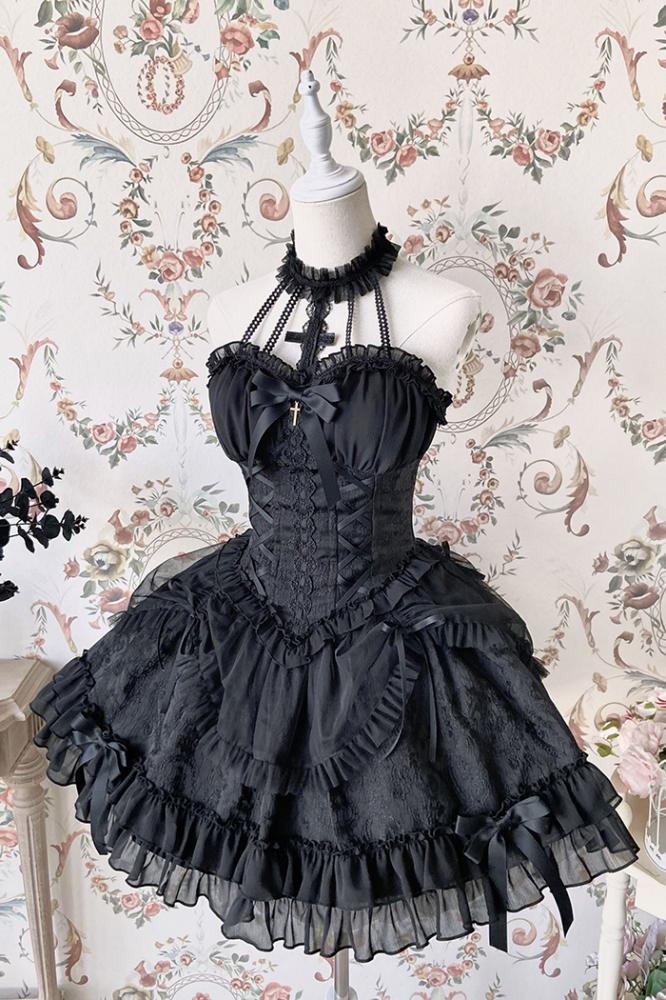 Cross Belle Pink Halter Neck Corset Dress Balletcore Lolita JSK