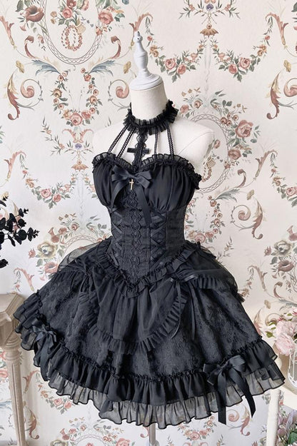Cross Belle Pink Halter Neck Corset Dress Balletcore Lolita JSK
