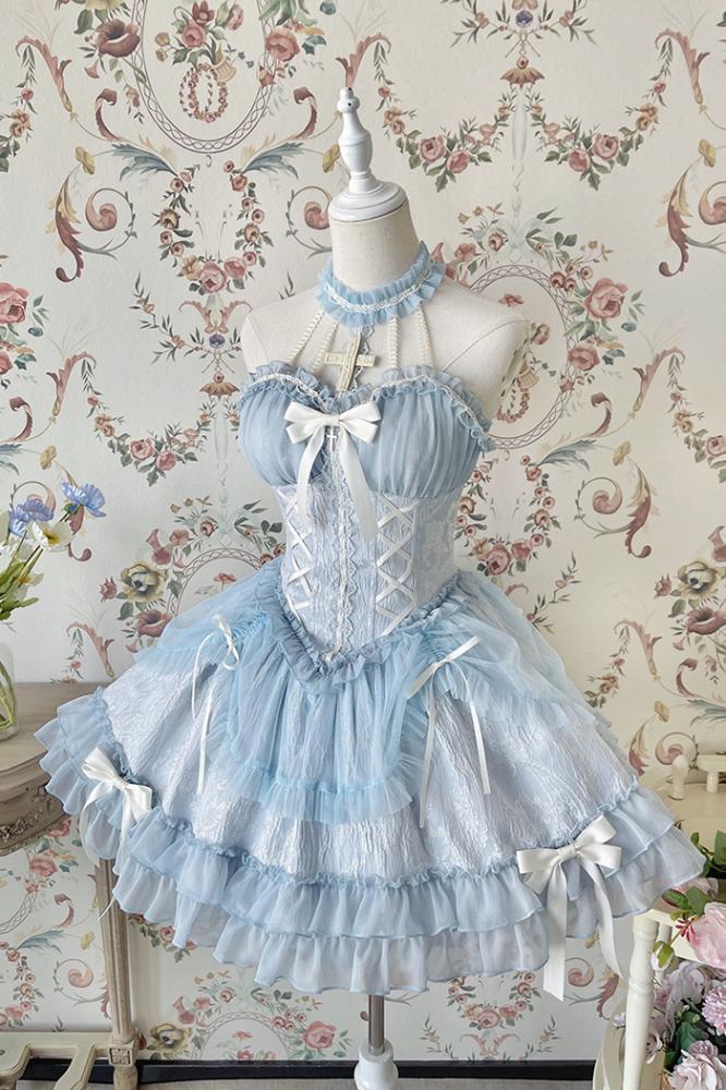 Cross Belle Pink Halter Neck Corset Dress Balletcore Lolita JSK