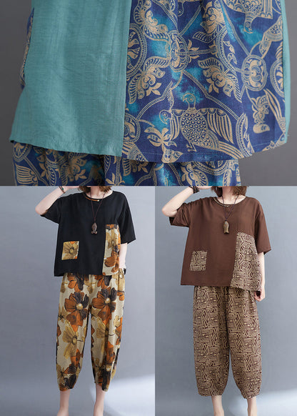 Two Asymmetrical Cotton Pieces Elegant Summer Set Patchwork Blue