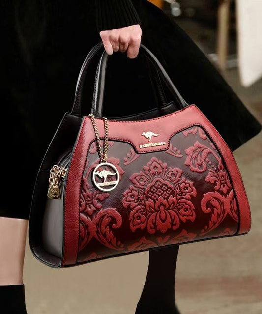 Elegant Calf Tote Red Leather Embossed Bag