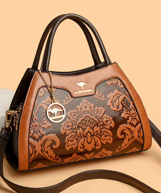 Elegant Calf Tote Red Leather Embossed Bag