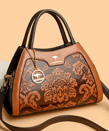 Elegant Calf Tote Red Leather Embossed Bag