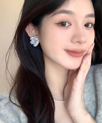Elegant Earrings Stud Pearl Floral White Alloy Copper