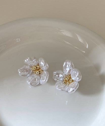 Elegant Earrings Stud Pearl Floral White Alloy Copper