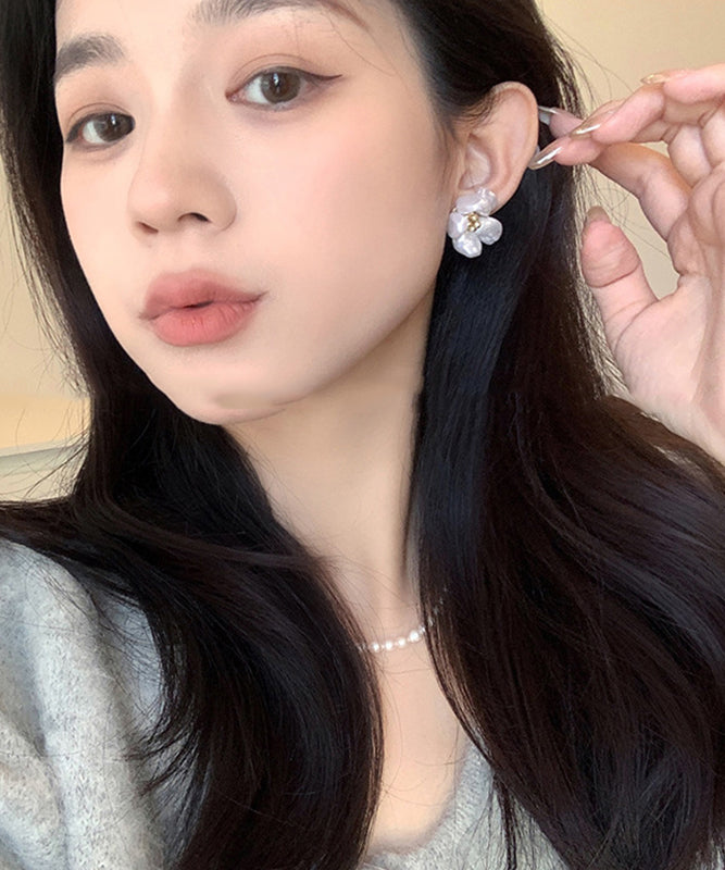 Elegant Earrings Stud Pearl Floral White Alloy Copper