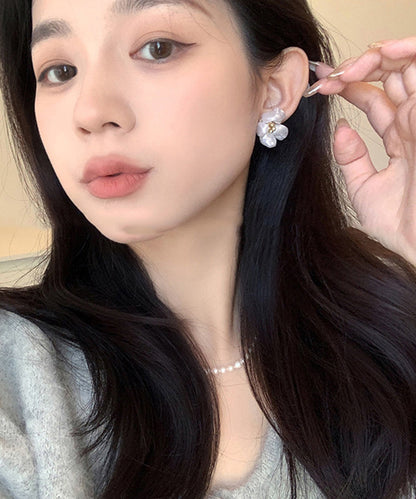 Elegant Earrings Stud Pearl Floral White Alloy Copper