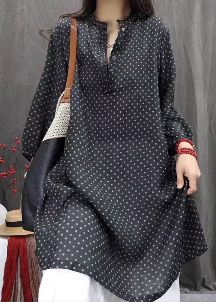 Kleid Elegante Weiße Herbst Taschen Baumwolle Dot Shirts Taste