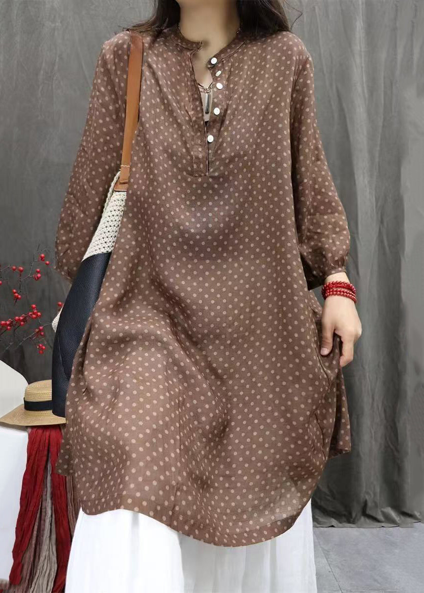 Kleid Elegante Weiße Herbst Taschen Baumwolle Dot Shirts Taste
