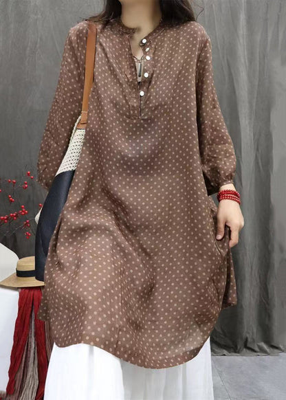 Kleid Elegante Weiße Herbst Taschen Baumwolle Dot Shirts Taste