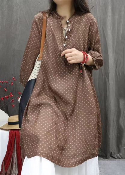 Kleid Elegante Weiße Herbst Taschen Baumwolle Dot Shirts Taste