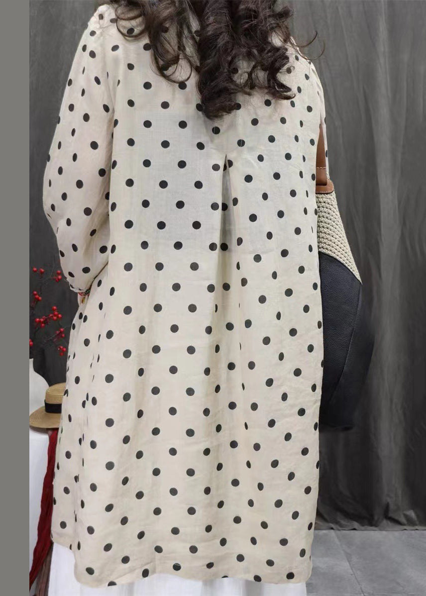 Kleid Elegante Weiße Herbst Taschen Baumwolle Dot Shirts Taste